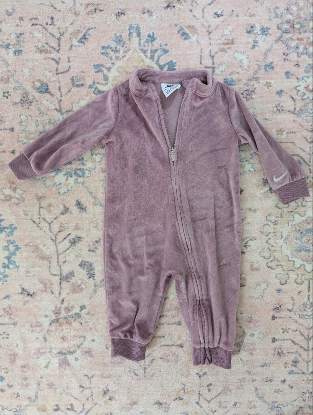 Nike Mauve Velour Zip Baby One-Piece